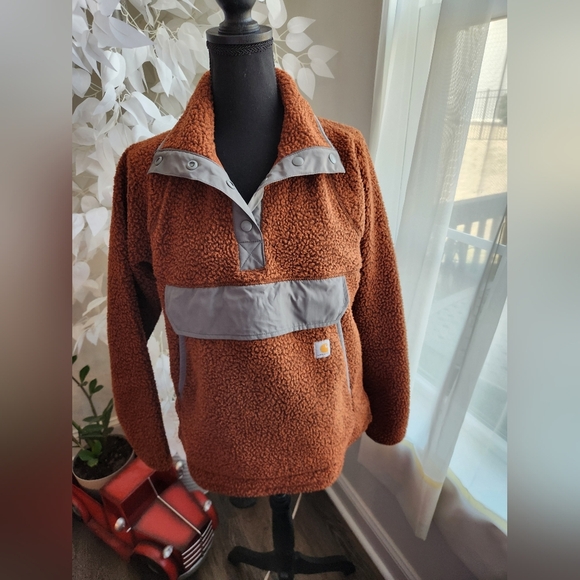 Carhartt Brown and Gray Relaxed Fit Fleece Pullover Womens Size Small NWT - Picture 1 of 8